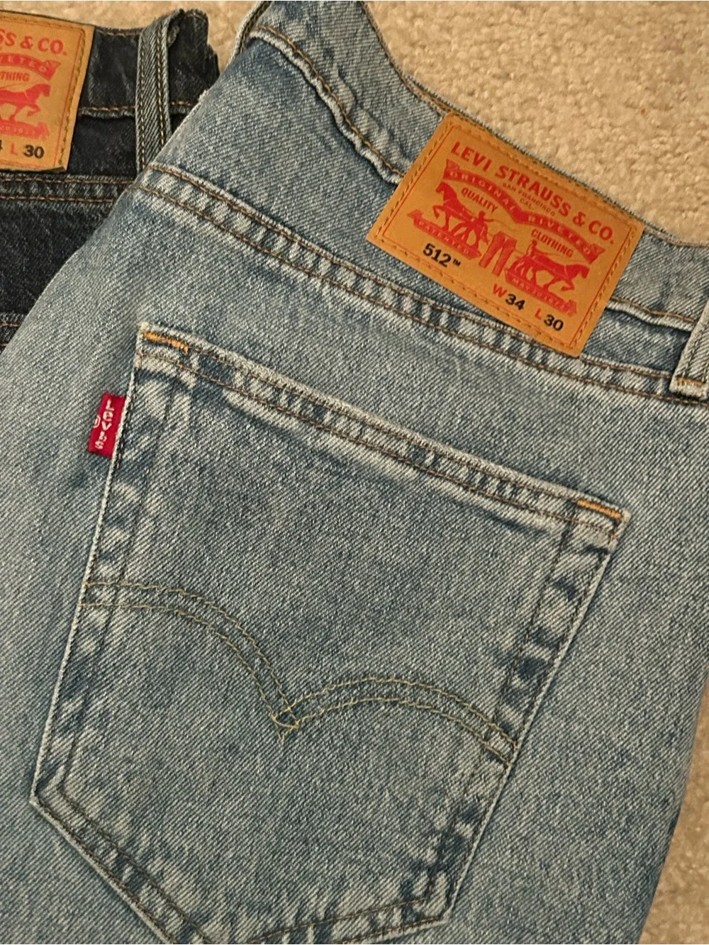 Lot Of 3 Levi’s 512 34x30 Denim Jeans Light and Dark Wash